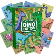 the card game go fish dino is on display in front of several other playing cards