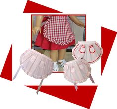 the doll is wearing a red and white checkered dress with ruffles on it