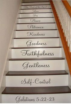 the stairs are painted with bible verses