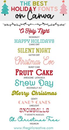 the best Canva fonts for Christmas Canva Holiday Fonts, Christmas Alphabet Fonts, Cricut Christmas Presents, Canva Christmas Cards, Canva Christmas Fonts, Christmas Fonts Canva, Christmas Words List, Nightmare Before Christmas Font, Free Canva Fonts