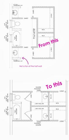 the floor plan for a bathroom with two sinks and a toilet in one room, which is