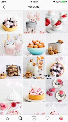 an iphone photo collage with pink and white desserts