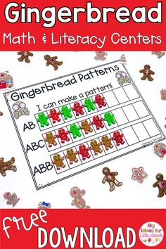 gingerbread math and library centers with gingerbreads on the front, and gingerbread cookies