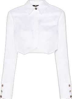 White Cotton Cropped Shirt With Button Closure, Fitted Cropped Long Sleeve Shirt For Daywear, Fitted White Cropped Shirt With Buttons, White Cropped Long Sleeve Shirt With Buttons, White Long Sleeve Cropped Shirt With Button Closure, White Cropped Shirt With Long Sleeves And Buttons, Fitted Cropped Shirt For Work, Elegant Fitted Cropped Shirt, Elegant White Fitted Cropped Shirt