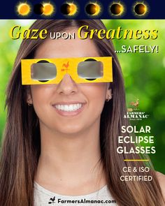 a woman wearing yellow glasses with the words gaze upon greatness