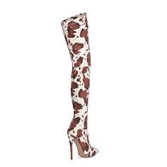 Shop Brown Cow Print Boots Stiletto Heel Pointy Toe Thigh High Boots color Brown for Anniversary, Going out, Party, Travel with worldwide Free shipping & Free return. White Thigh High Boots For Party, White Thigh High Party Boots, Fitted White Thigh High Boots, White Over-the-knee Boots For Winter, White Over-the-knee Winter Boots, White Fitted Over-the-knee Boots, Trendy Thigh High Heels For Fall, Trendy Thigh-high Heels For Fall, Fitted Thigh High Boots For Fall