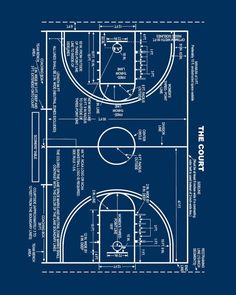 a blueprint drawing of a basketball court