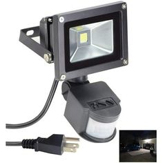 an outdoor flood light that is plugged in