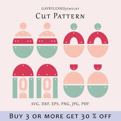 an advertisement for the gappieno jewelry cut pattern, which is available in three different colors