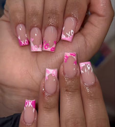 follow @strewbearries Vday Nails, Nail Designs Valentines, Colored Acrylic Nails, Cute Acrylic Nail Designs, Short Square Acrylic Nails, Acrylic Nails Coffin Pink