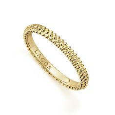 An 18K gold Caviar beaded stacking ring. Perfect to layer with other rings. Beaded Stacking Rings, Lagos Jewelry, Linking Rings, Classic Engagement Rings, Gold Ring Stack, Gold Collection, Gold Wedding Band, Ring Size Guide, Gold Diamond Rings