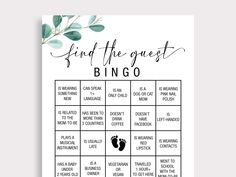 a printable wedding game with the words find the guest and baby's footprints