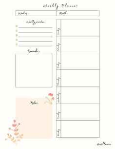 a weekly planner with flowers on it