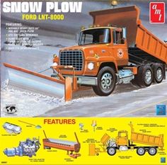 an orange dump truck with snow plow on the front and sides, labeled features