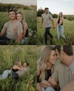 two people are sitting in the grass and one person is holding his arm around the other