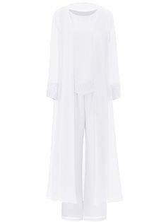 Elegant 3 Pieces Chiffon Mother of Bride Dress Pant Suits | Cicinia Elegant Sheer Summer Sets, Elegant Georgette Pant Set For Wedding, Elegant Georgette Pant Set, Fitted Elegant Georgette Pant Set, Elegant Formal Summer Pant Set, Elegant Summer Formal Pant Set, Elegant Summer Wedding Pant Set, Fitted Chiffon Long Sleeve Sets, Fitted Chiffon Set With Long Sleeves