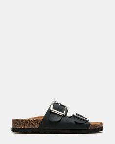 JESSE BLACK LEATHER Steve Madden Store, Footbed Sandals, Slides Women, Spring Tops, Elevate Your Style, Fun Bags, Women's Sandals, Slide Sandals, Jumpsuit Dress