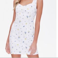 Forever 21 White Flower Dress. New With Tags Forever 21 Summer Floral Mini Dress, Fitted Mini Dress With Daisy Print For Spring, Fitted Daisy Print Mini Dress For Spring, Fitted Daisy Print Floral Dress For Spring, Forever 21 Spring Cotton Mini Dress, Forever 21 Floral Print Sundress, Forever 21 Floral Print Mini Dress For Brunch, Forever 21 Floral Print Mini Dress, Forever 21 Fitted Floral Print Mini Dress