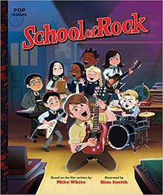 the school of rock movie poster with children singing and playing instruments in front of them