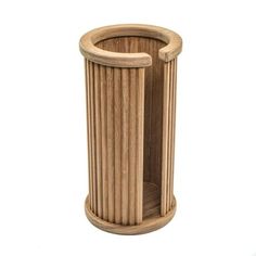 a wooden trash can on a white background