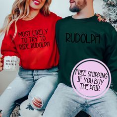 Xmas Couple, Christmas Pregnancy Announcement, Matching Christmas Shirts, Santa Sweatshirt, Couples Sweatshirts, Funny Holiday, Matching Sweatshirts, Christmas Funny, Christmas Couple