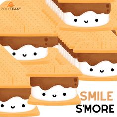 there are many slices of cake with different faces on them and the words smile s'more in front of them