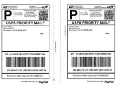 the back and side of a usps priority mail envelope with barcodes on it