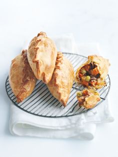 some food is sitting on a wire rack