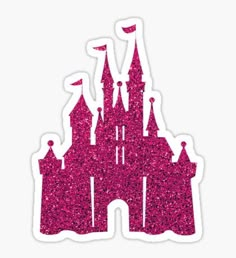 a pink glitter castle sticker on a white background