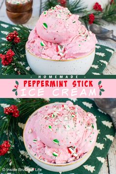 homemade peppermint stick ice cream in a bowl