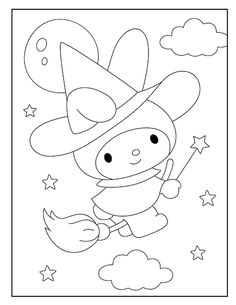 a cartoon character flying through the air with stars and clouds in the sky behind it