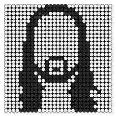 a pixellated image of a man's face in black and white, with circles around it