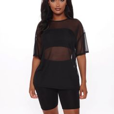 Nwt 3 Piece Set, Super Cute Black Crop Top For Workout, Casual Black Top Short Length, Black Workout Top Short Length, Black Casual Short Length Top, Black Short-length Workout Tops, Black Workout Crop Top, Black Short Length Athleisure Tops, Summer Black Mesh Shorts, Black Mesh Shorts For Summer