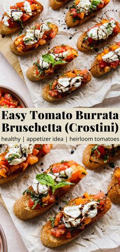 an easy tomato burrito bruschetta crostini recipe with fresh herbs