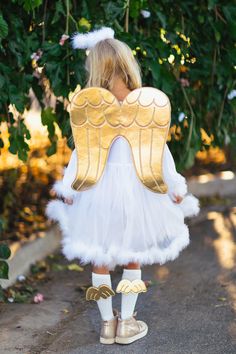 Angel Costume - 4 Piece Set | Sparkle In Pink Toddler Angel Costume, Kids Angel Costume, Girls Angel Costume, Feather Sleeves, Girls Velvet Dress, Angel Halloween Costumes, Halloween Kids Costumes Girls, Sparkle In Pink, Halo Headband