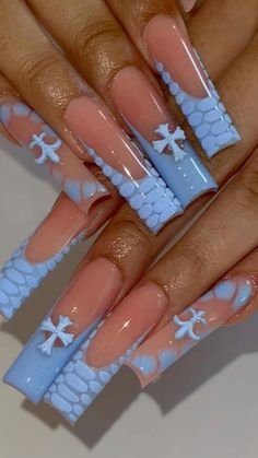 Long Acrylic Nail Designs, Blue Acrylic Nails, Colored Acrylic Nails, Dope Nail Designs, Long Acrylic Nails Coffin, Acrylic Nails Coffin Pink, Bling Acrylic Nails