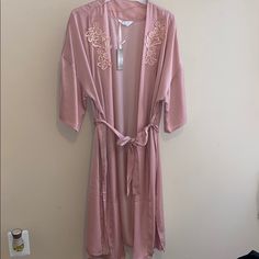 Satin Belted Night Robe With Floral Lace- Blush - L, Primark Pink Spring Night Robe, Pink Summer Night Robe, Spring Wedding Night Sleepwear With Open Front, Sleepwear Robe, Floral Lace, Women's Intimates, Blush, Satin, Lace