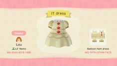 an animal crossing game screen showing the dress worn by it's owner and other characters