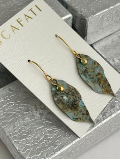 Patina Jewelry, Earthy Earrings, Line Earrings, Patina Earrings, Earrings Leaf, Hand Painted Earrings, Earrings Colorful, Painted Earrings, Colorful Earrings