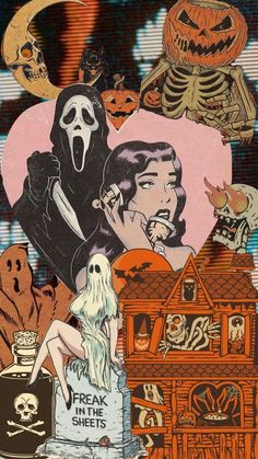 a collage of halloween images with pumpkins, ghost and other things in the background