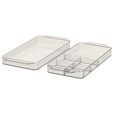 two clear plastic trays with dividers