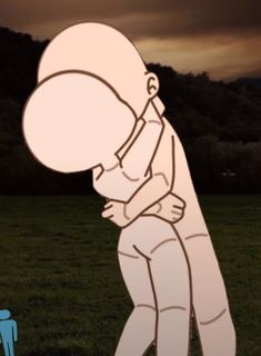 a person standing in the grass with their arms around each other's shoulders and head