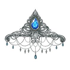 a drawing of a tiara with blue jewels