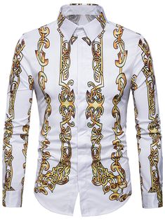 Turndown Collar Cover Placket 3D Geometric Print Shirt - White - 3N64950212 - Men's Clothing  #MensClothing #Men's #Clothing High Heel Cowboy Boots, Fashion Suits, Cheap Shirts, Turndown Collar, Cheap Fashion, Modern Outfits, Print Shirt, Shirt White, Geometric Print