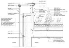 an architectural drawing shows the details of a building's exterior and its surrounding walls