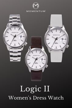 The Logic 2 watch is a mid-size 36mm model that is perfect for women who want a bolder, more legible watch, or men who want a compact, more traditional size watch. It comes standard with virtually scratch-proof sapphire crystal and features a date magnifier for improved legibility. Face Lines, White Band, Perforated Leather, Clean Face, Mid Size