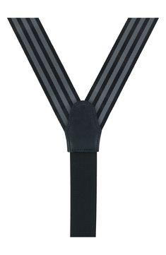 Fine silk and smooth leather elevate handsome suspenders patterned in smart vertical stripes. 1 1/2" width; 33"–54" adjustable length 100% silk with leather trim Dry clean Made in the USA of imported materials Elegant Business Belts And Suspenders With Adjustable Strap, Elegant Formal Belts And Suspenders With Adjustable Straps, Elegant Belts And Suspenders With Adjustable Straps For Business, Elegant Adjustable Straps Belts And Suspenders For Business, Formal Black Belts With Adjustable Strap, Classic Black Belts And Suspenders For Black Tie, Elegant Black Belts And Suspenders With Adjustable Straps, Business Pinstripe Standard Tie, Elegant Standard Tie With Vertical Stripes