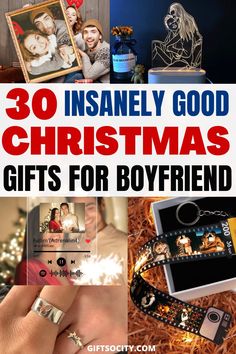 christmas gifts for boyfriends with the words, 30 insanely good christmas gifts for boyfriend