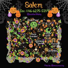 a halloween poster with pumpkins and other decorations