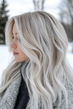 Coloured Blonde Hair, Fall And Winter Blonde Hair, White Blending Hair, Natural White Hair With Lowlights, Light Blonde Balayage Hair, 2024 Winter Blonde Hair Trends, Ash White Blonde Hair, Cool Winter Blonde Hair, Bright Winter Blonde Hair